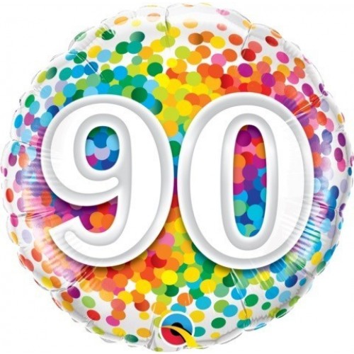 GLOBO 18" FOIL RND N90 RAINBOW CONFETI