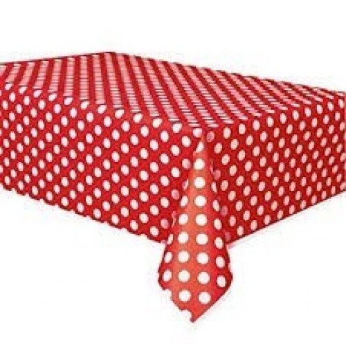 $D MANTEL PL ROJO TOPOS BLANCO 120X180CM