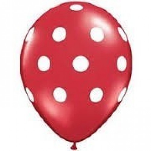6 GLOBOS 11" LATEX ROJO TOPOS BLANCO
