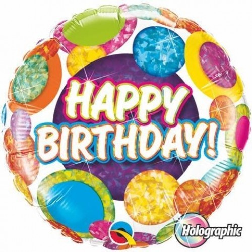 $D GLOBO 18" FOIL HOLOG. HAPPY BITHDAY