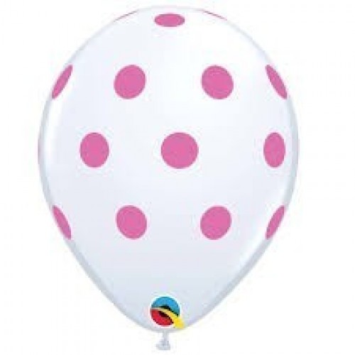 25 GLOBOS 11" LATEX BLANCO TOPOS ROSA