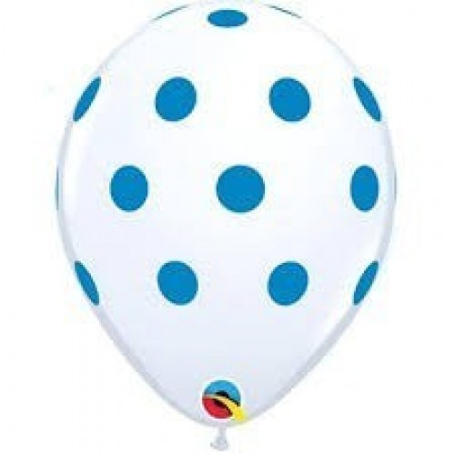25 GLOBOS 11" LATEX BLANCO TOPOS AZUL