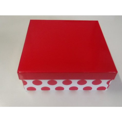 CAJA TOPOS ROJOS GRANDES 17,5X17,5X6,5CM