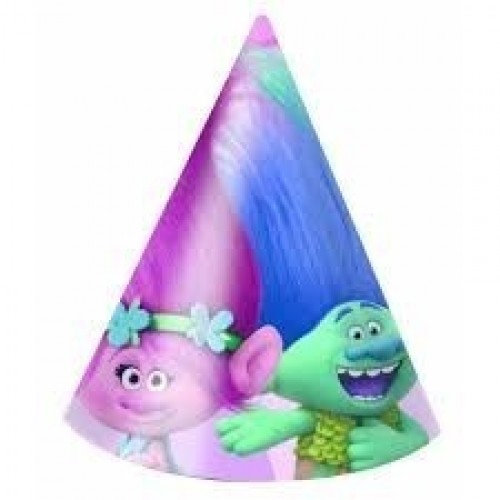 $E   6 SOMBREROS CONO LOS TROLLS