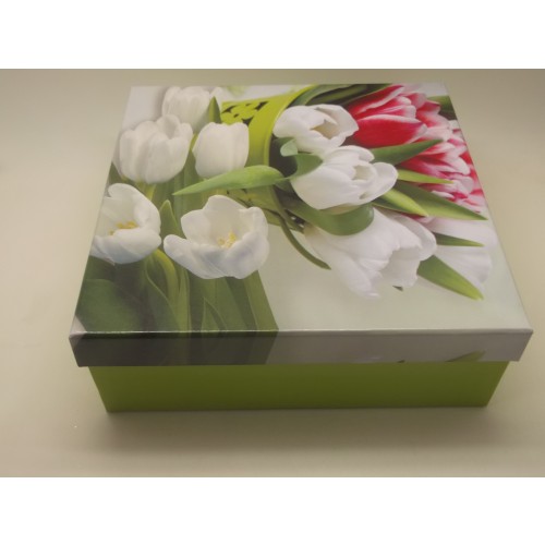 CAJA REGALO TULIPANES 15,5X15,5X6,5CM
