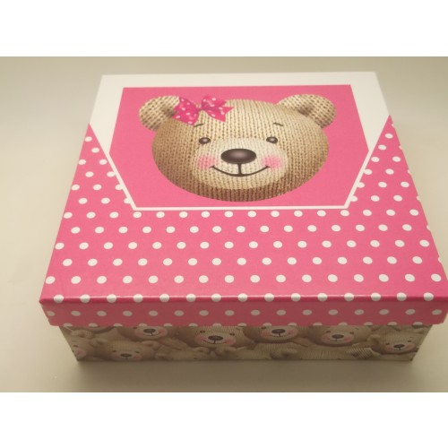 CAJA REGALO OSITO ROSA 17,5X17,5X6,5CM