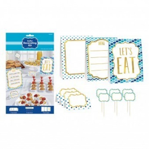 KIT 12 PZ ETIQUETA BUFFET TOPO AZUL