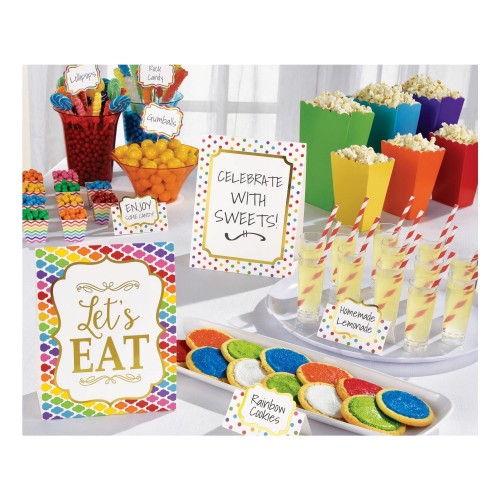 KIT 12 PZ ETIQUETA BUFFET TOPO ARCO IRIS