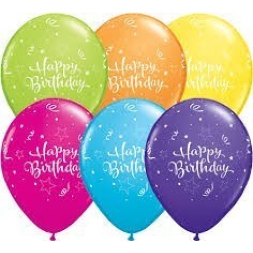50 GLOBOS 11" LATEX H.BDAY COL.SUR.