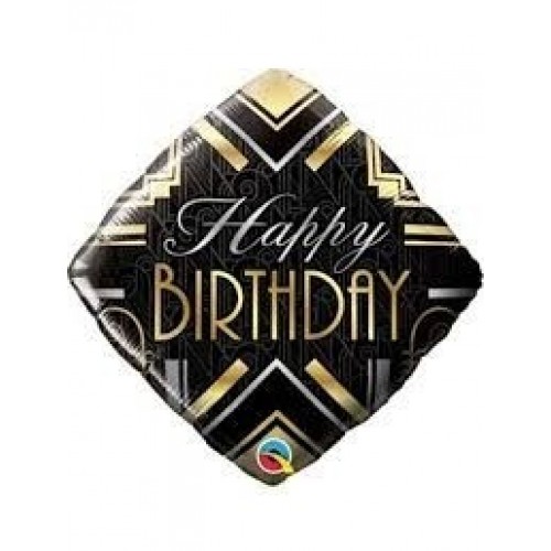 GLOBO 18" FOIL ROMBO BIRTHDAY ORO/NEGRO