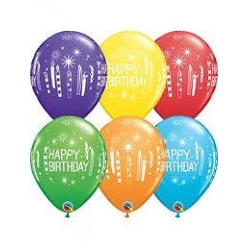 25 GLOBOS 11" LATEX H.BDAY VELAS COL.SUR