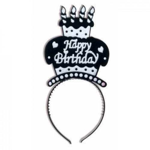 DIADEMA TARTA HAPPY BIRTHDAY NEGRA