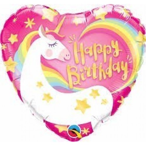 GLOBO 18" FOIL CORAZON UNICORNIO BIRTHDA