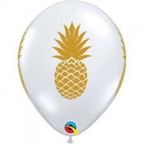25 GLOBOS 11" LATEX BLANCO PIÑA DORADA