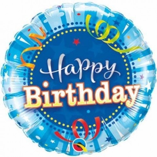 $D GLOBO 9" PALO FOIL RND H.BIRTHDAY AZU