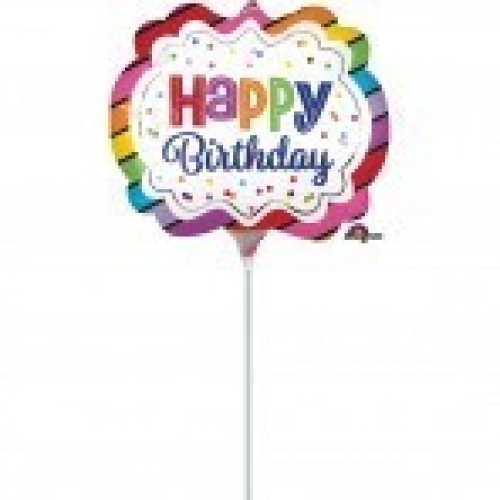 GLOBO 9" PALO FOIL H.BIRTHDAY ARCO IRIS