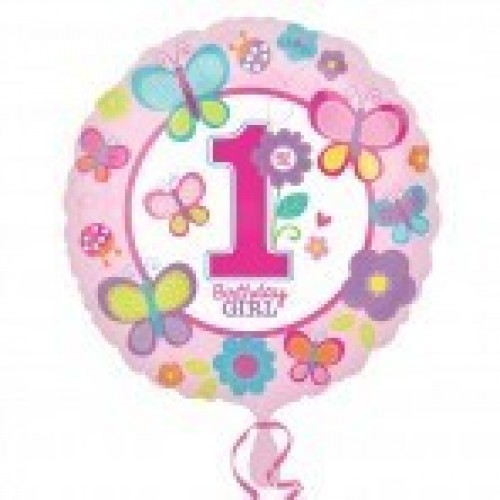 GLOBO 17" FOIL 1BIRTHDAY MARIPOSA ROSA