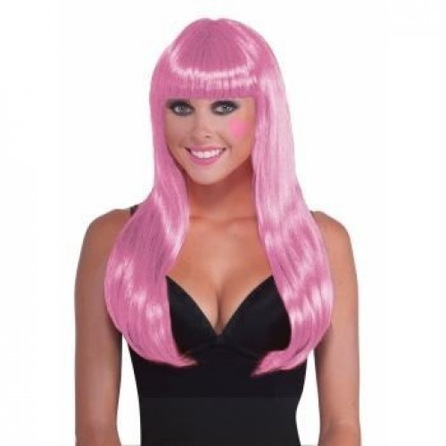    PELUCA CON FLECO LARGA ROSA