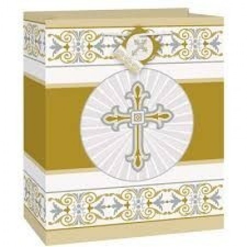BOLSA REGALO MED CRUZ PLATA Y ORO