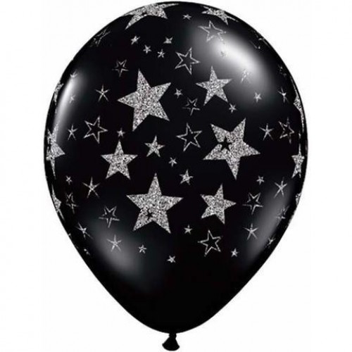 $D 25 GLOBOS 11" LATEX NEGRO ESTRELLAS