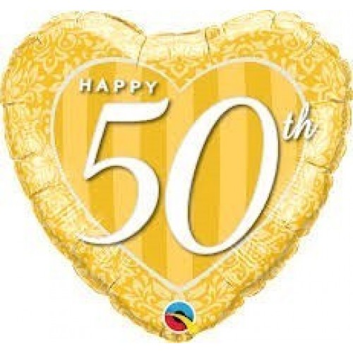 $D GLOBO 18" FOIL CORAZON 50TH ORO