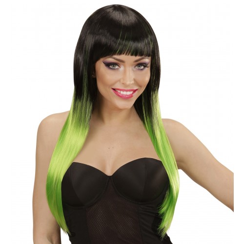 PELUCA LARGA CON FLECO NEGRA/VERDE