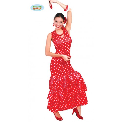  DISFRAZ T-L FLAMENCA ROJO TOPO BLANCO