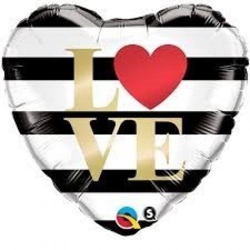 $D GLOBO 18" FOIL CORAZON RAYAS NEGRA