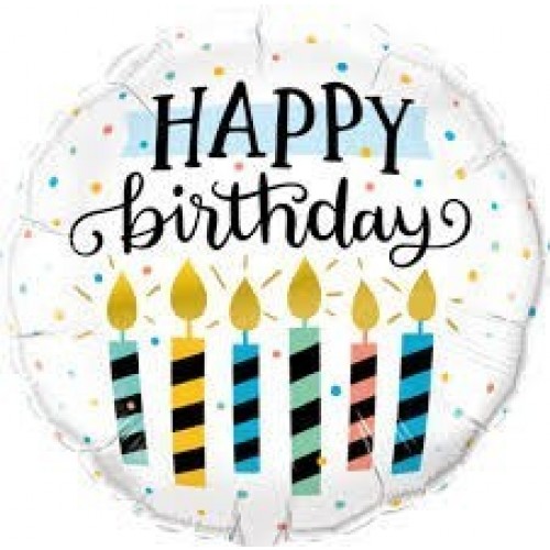 GLOBO 18" FOIL RND HAPPY BHIRTHDAY CANDL