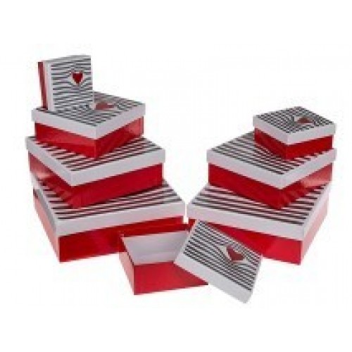 CAJA REGALO CORAZON/RAYAS 10,5X10,5X5CM