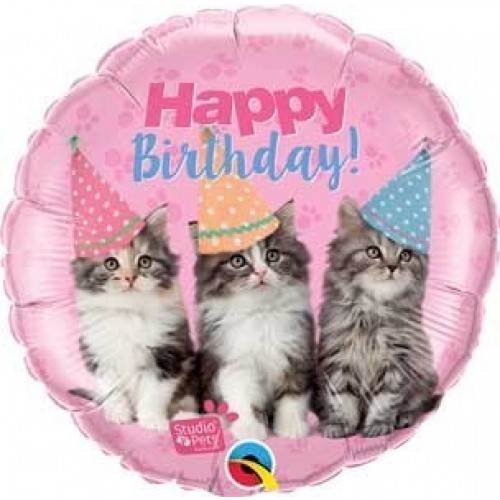 GLOBO 18" FOIL RND BIRTHDAY GATITOS