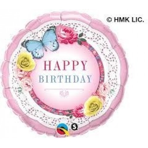 $D GLOBO 18" FOIL RNDMARIPOSAS Y ROSAS