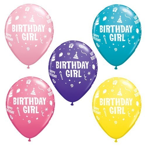 25 GLOBOS 11" LATEX  BIRTHDAY GIRL COL.S
