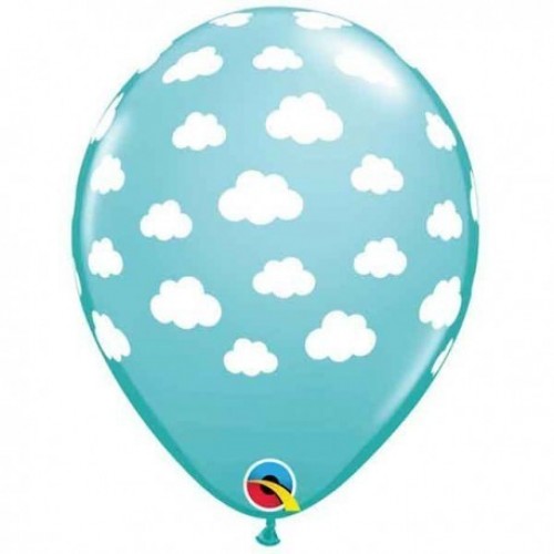 25 GLOBOS 11" LATEX AZUL NUBES BLANCA
