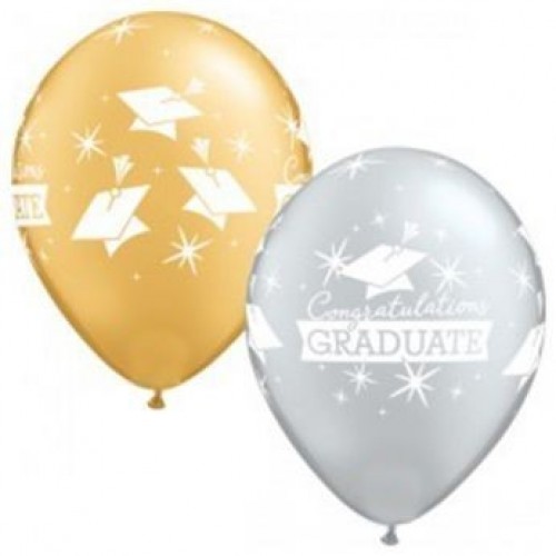 25 GLOBOS 11" LATEX GRADUATE ORO/PLATA
