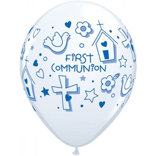 25 GLOBOS 11" LATEX COMUNION FIRST AZUL