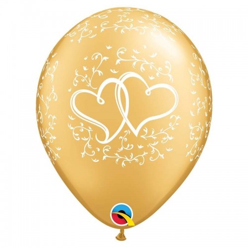 6 GLOBOS 11" LATEX  ORO CORAZON ENLAZADO