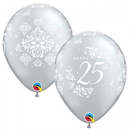 6 GLOBOS 11" LATEX PLATA 25 ANIVERSARIO