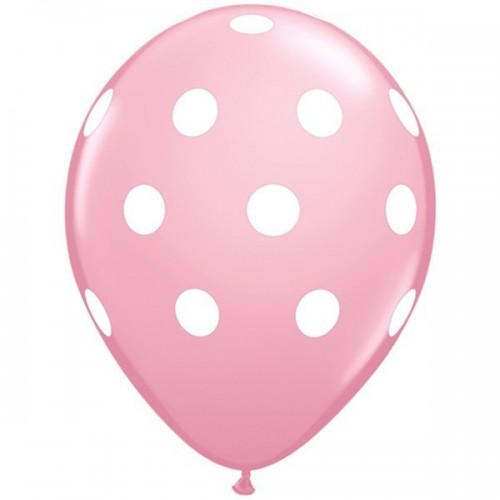 6 GLOBOS 11" LATEX TOPOS BLANCOS ROSA