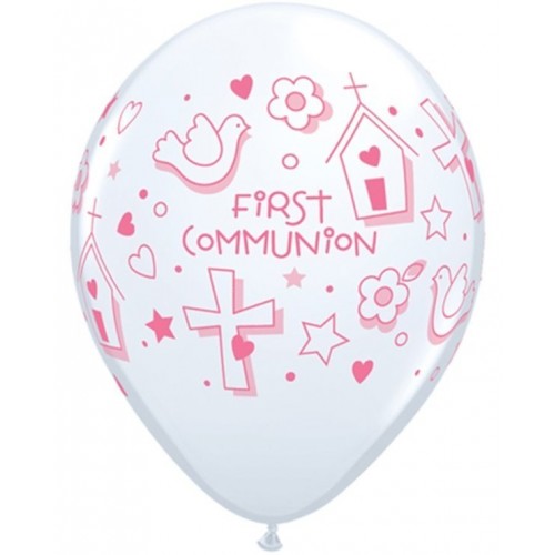 25 GLOBOS 11" LATEX COMUNION FIRST ROSA