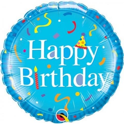$D GLOBO 18" FOIL RND HAPPY BIRTHDAY AZU