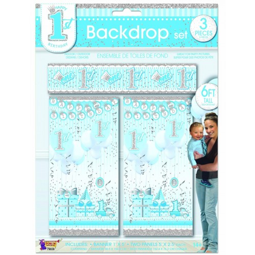  KIT 3PZ DECORACION PARED 1AÑO AZUL