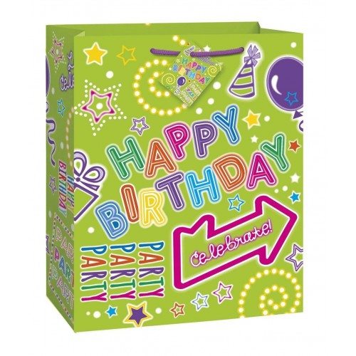   BOLSA REG VERDE NEON BDAY 33X27CM