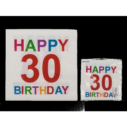 PAQ.20/U SERVILLETA BIRTHDAY 30 3/C 33CM