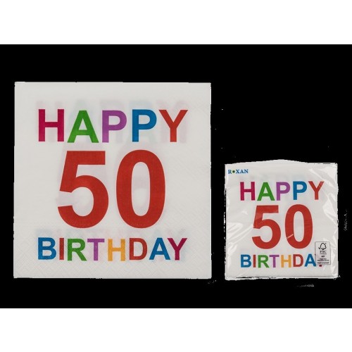 PAQ.20/U SERVILLETA BIRTHDAY 50 3/C 33CM