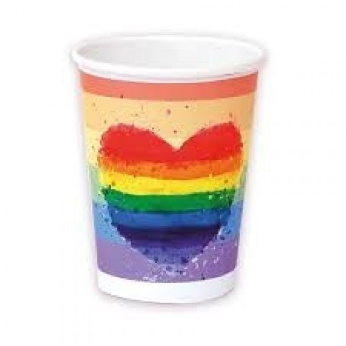 $D   8 VASOS CORAZON ARCOIRIS 220ML