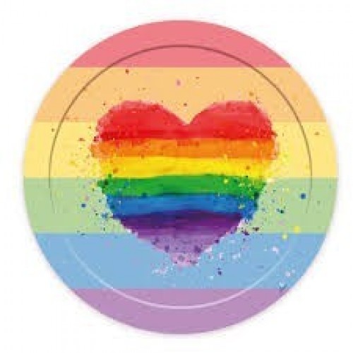 $D   8 PLATOS CORAZON ARCOIRIS 23CM