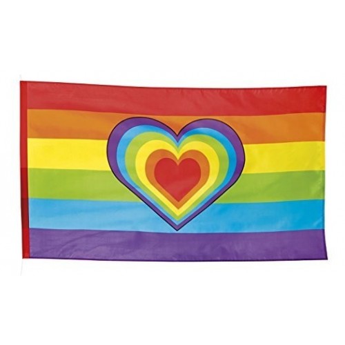 BANDERA TELA CORAZON ARCOIRIS 150X90CM