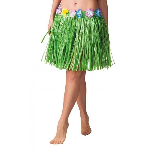 FALDA RAFIA FLORE HAWAIANA VERDE 45CM