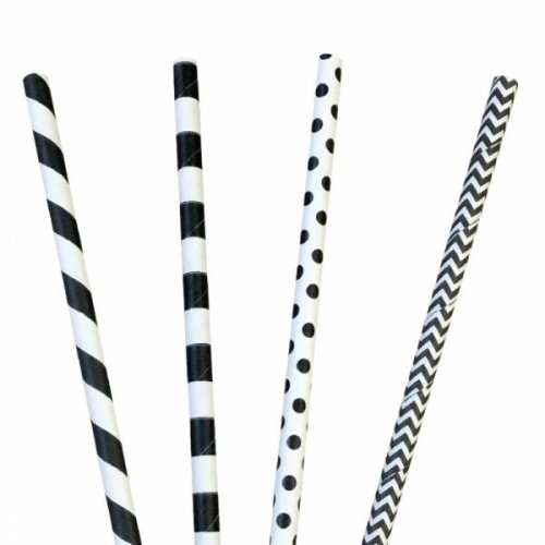 200 PAJITAS PAPEL RAYAS TOPOS 20CM